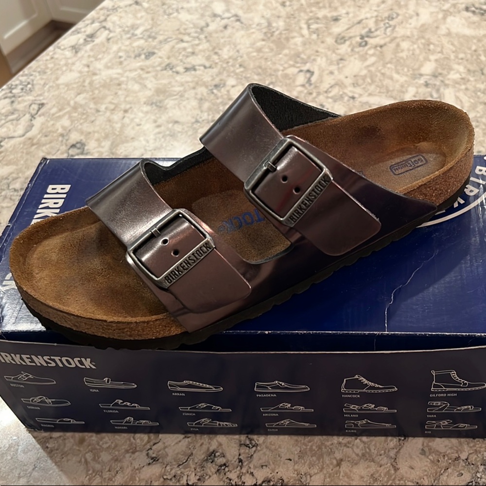 Birkenstock Arizona Metallic Anthracite Sandal sz 40